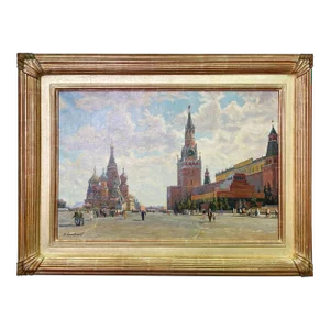 "Red Square Moscow" Original Oil Painting by Mikhail Bogatyrev Circa 1953