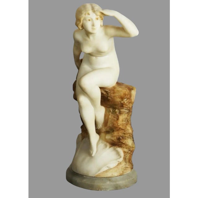 Antique Art Nouveau Alabaster & Marble Sculpture Statue Nude Sea Nymph A. Del Perugia 1910 For Sale - Image 9 of 9