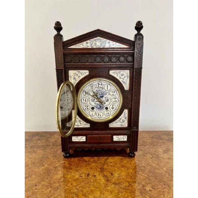 Late 19th Century Victorian Ebonies Aesthetic Movement Mantle Clock, 1880s For Sale - Image 5 of 8