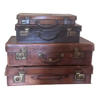 Set of 4 Vintage Leather Suitcases For Sale
