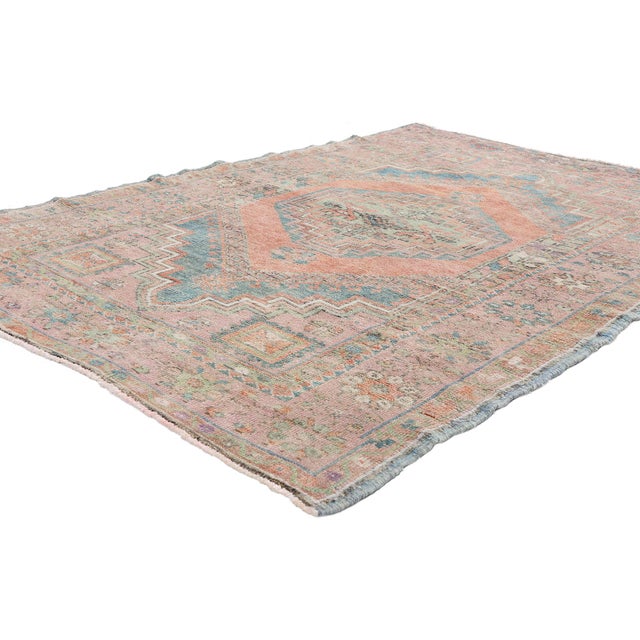 54138 Vintage Turkish Oushak Rug, 04'03 x 06'00. The Guardian's Blessing: A Vintage Turkish Oushak Masterpiece of Sacred...