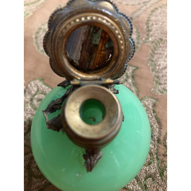 Mid 19th Century French Uranium Opaline Scent Bottle, Hand-Painted Pont Neuf & Louvre Miniature, Gilt Mounts, Napoleon Iii, 3in For Sale - Image 11 of 14