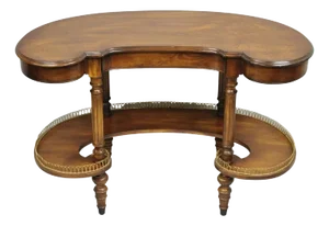 Vintage French Regency Cherry Wood "Kidney Bean" Desk Console Table W/ Drawer