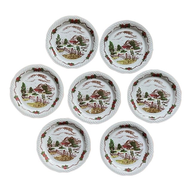 1940s Norwegian Figgjo Flint 5 7/8” Plates - Set of Seven (7) For Sale