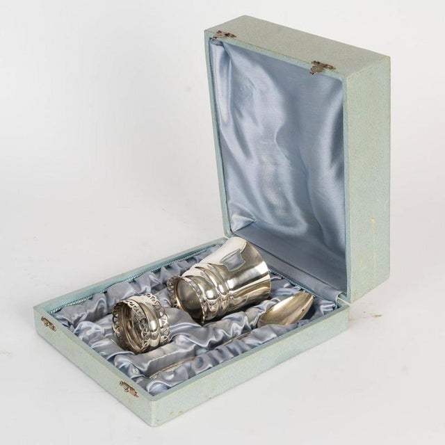 Silver-Plated Metal Christening Set, 1900s, Set of 5 For Sale - Image 4 of 9