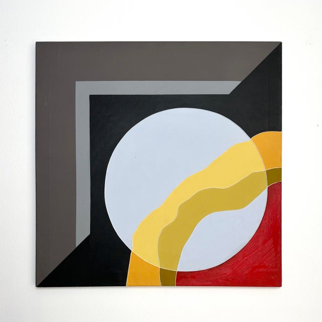 Vintage mid-century modern mixed media hard edge painting. A geometric abstract painting, featuring bold shapes and a...