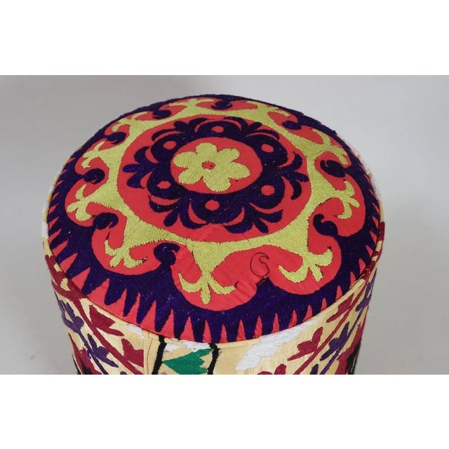 Vintage Oriental Stool with Suzani Upholstery, 1950s For Sale - Image 9 of 12