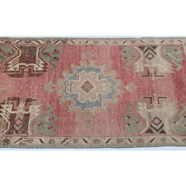 Red Vintage Turkish Door Mat Rug – Reddish Ground With Medallion & Muted Florals -1' 9'' X 3' 7'' For Sale - Image 8 of 10
