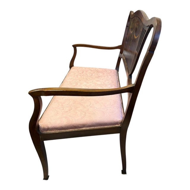 Traditional Early 20th Century Federal Revival Inlaid Wood Two-Seat Settee For Sale - Image 3 of 12