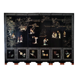 Mid 20th Century Chinese Export Six Panel Carved Soapstone Coromandel Screen For Sale