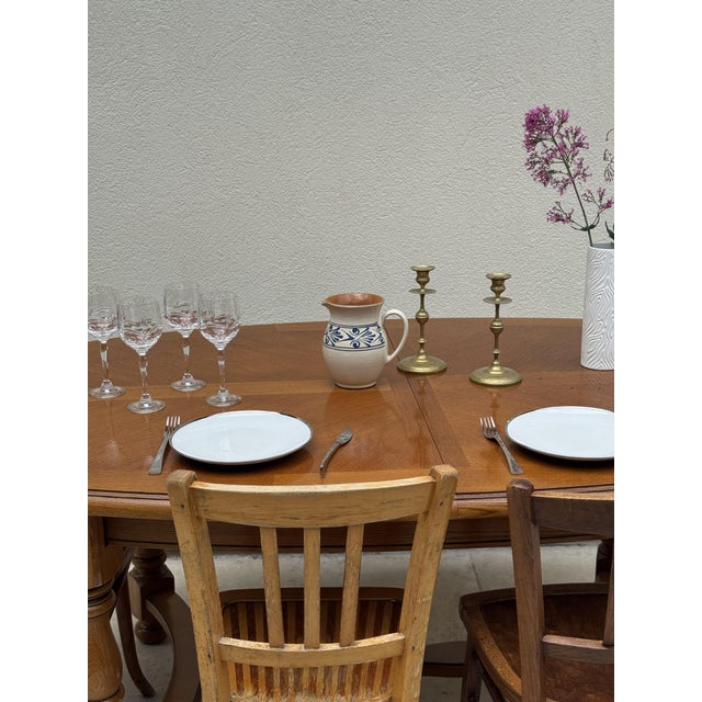 Wood Oval Oak Dining Room Table with Two Extensions For Sale - Image 7 of 16