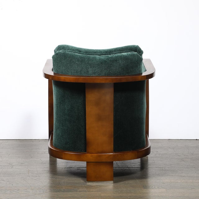 Pair of Art Deco Walnut Armchairs in Eucalyptus Mohair Velvet W/ Nickel Sabots For Sale - Image 12 of 18