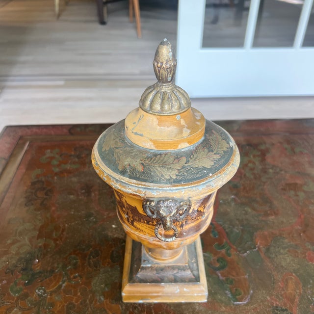 18th Century Antique Early 19the Century Dutch Tole Covered Urn With Ochre in Painted Design For Sale - Image 5 of 9