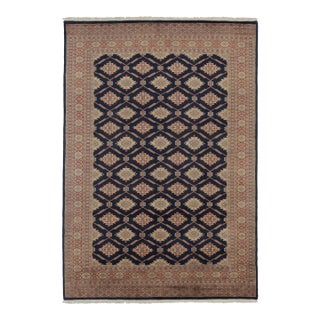 Vintage Bokhara Rug in Navy Blue With Beige Geometric Patterns - Rug & Kilim For Sale