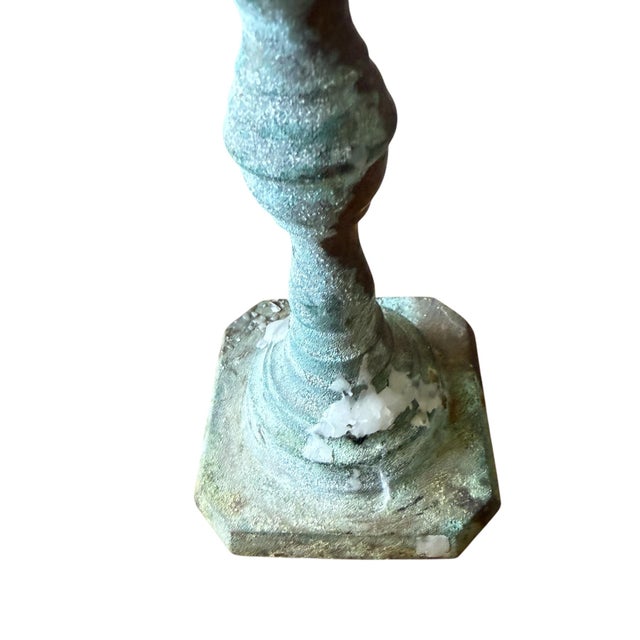 Pair of Vintage Brass Candlesticks With Verdigris Patina For Sale - Image 4 of 5