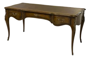 Vintage Auffray & Co French Walnut Partners Desk With Tooled Leather Top