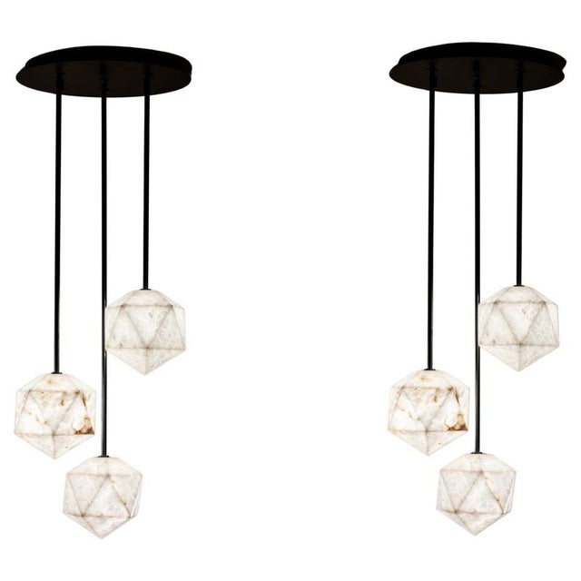 Black Meteorite Pendant Lamps by United Alabaster, Set of 6 For Sale - Image 8 of 8