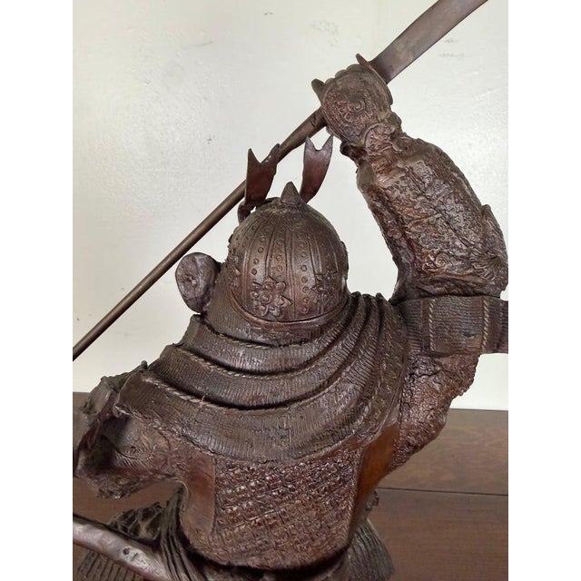 Japanese Bronze Samurai Warrior Sculpture With Spear, Early 20th Century For Sale - Image 4 of 16
