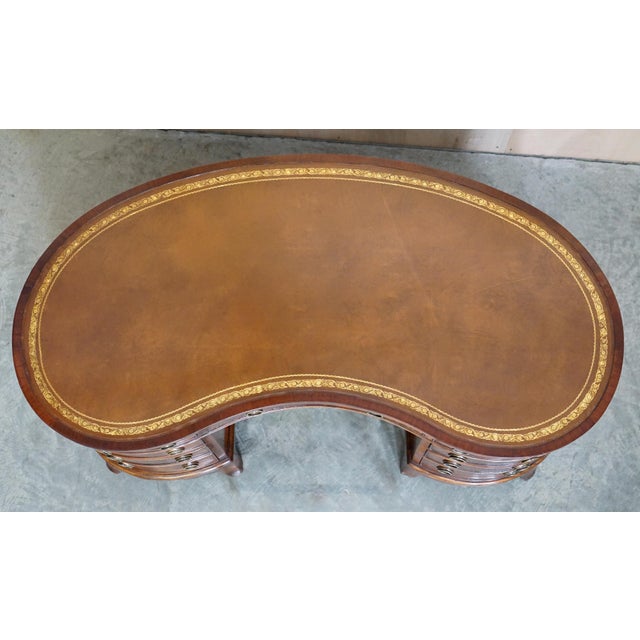 Brown Antique Victorian Back Leather Top Kidney Desk Bookcase For Sale - Image 8 of 18