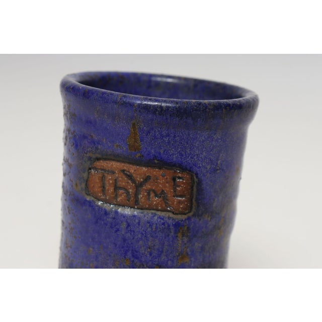 Vintage Studio Pottery Indigo "Thyme" Herb Cylindrical Vessel by Deanna Nichols For Sale - Image 9 of 16