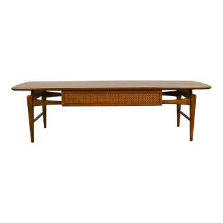 Mid Century Lane Esteem Cane Front Walnut Coffee Table For Sale