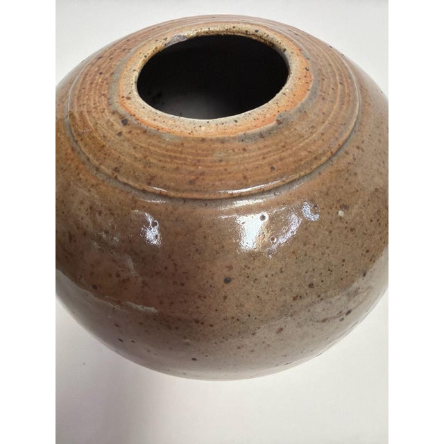Brown 1970s Handmade Wood Fired Stoneware Vase with Ash Glazed Speckled Finish For Sale - Image 8 of 9