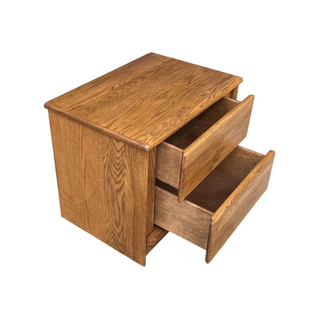 1980s Scandinavian Modern Solid Oak Two-Drawer Nightstands – Pair For Sale - Image 12 of 15