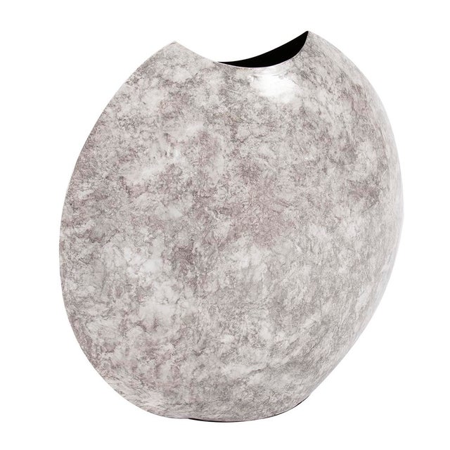 Round Gray Marbled Iron Disc Vase- Large For Sale In Chicago - Image 6 of 10