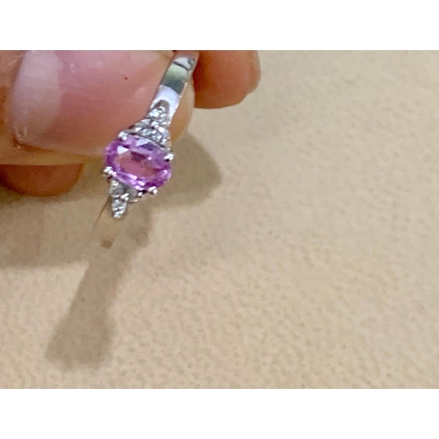 Pink Pink Sapphire and Diamond 14 Karat White Gold Ring, Estate Size 6.5 For Sale - Image 8 of 18