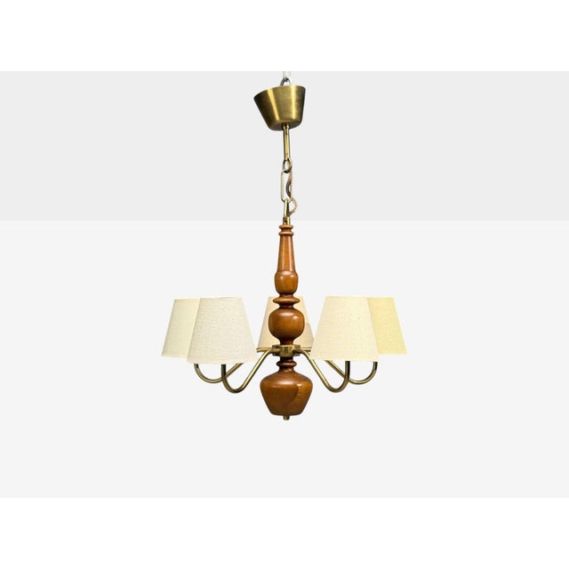 Hans Bergström Attr., Pendant Light, Brass, Wood, Sweden, 1920s For Sale - Image 4 of 9