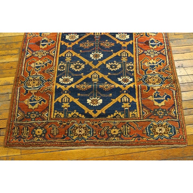 Tribal 1900s Blue Navy Geometric Tribal Antique Persian Rug 3'8" X 9'10" Handwoven Wool Carpet For Sale - Image 3 of 6