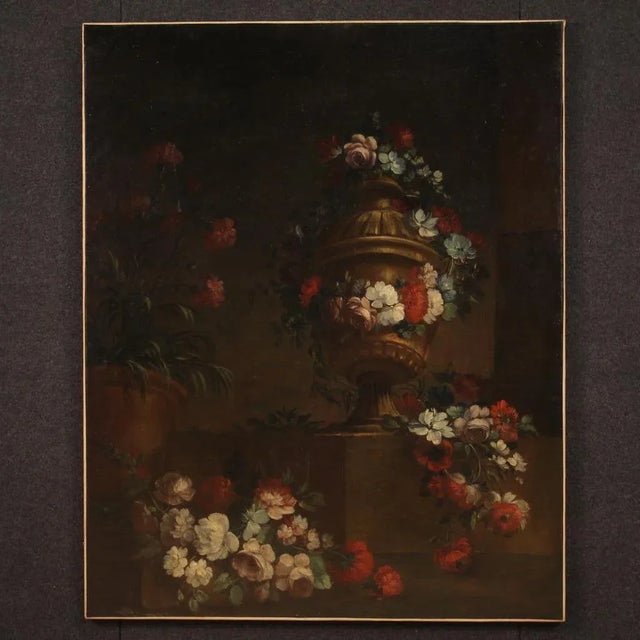Italian Artist, Still Life with Flowers, 1730, Oil on Canvas For Sale - Image 16 of 16