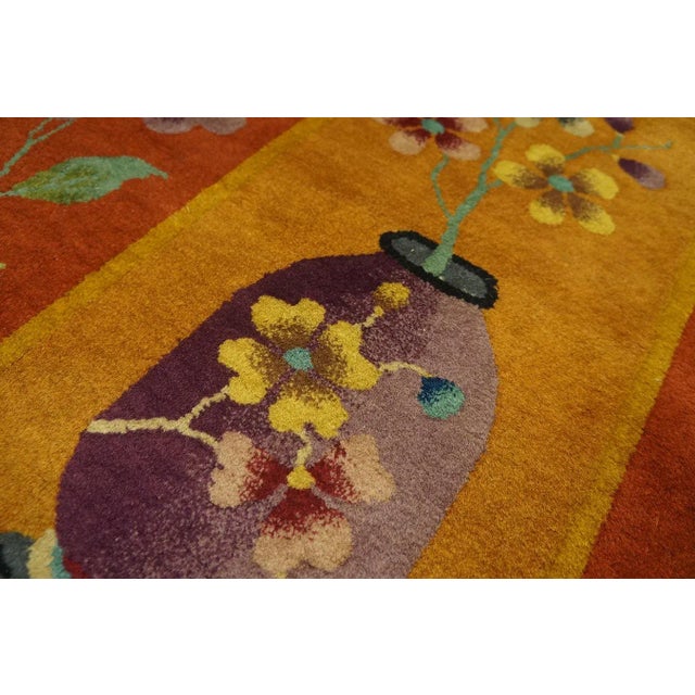 1920s Orange Pumpkin Floral Antique Chinese Art Deco Carpet 9' X 11' 6" Knotted Wool Rug For Sale In New York - Image 6 of 12