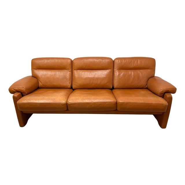 Cognac Leather Sofa with Lounge Chairs and Ottoman from De Sede, 1990s, Set of 4 For Sale