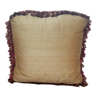 Traditional Gold and Burgundy Silk Throw Pillow - 19x19" For Sale