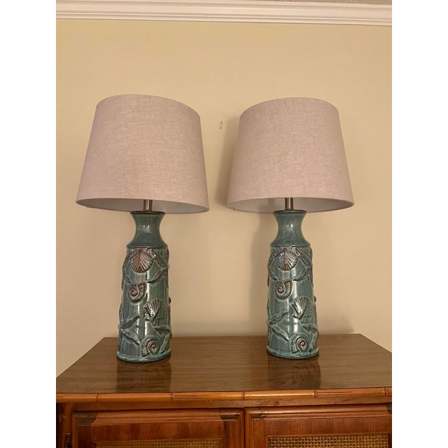 Nautical Vintage Pair Nautical Ceramic Lamp -2 For Sale - Image 3 of 5
