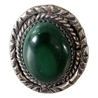 Vintage Sterling Silver and Malachite Ring, Size 8 For Sale