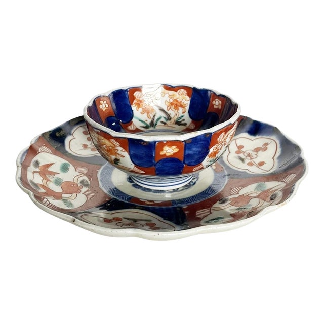 19th Century Japanese Plate and Bowl Set, Set of 2 For Sale