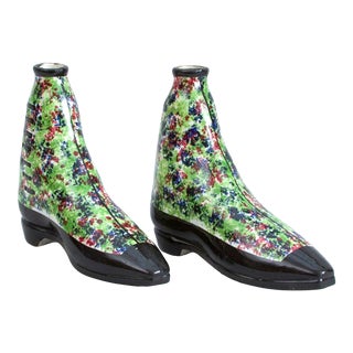 Scottish Pottery Pearlware Sponged Spirit Flasks Modelled in Form of Boots For Sale