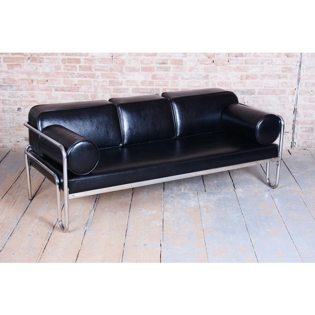 Bauhaus Sofa in Chrome-Plated Steel & Leather, Czech, 1930s For Sale - Image 10 of 14