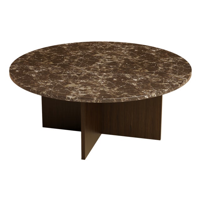 Round Coffee Table in Emperador Dark Marble and Smoked Oak by Lebanto For Sale