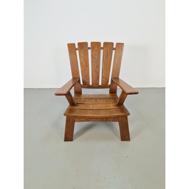 Brutalist Wood Armchair with Brown Leather Upholstery, Germany, 1960s For Sale - Image 6 of 15
