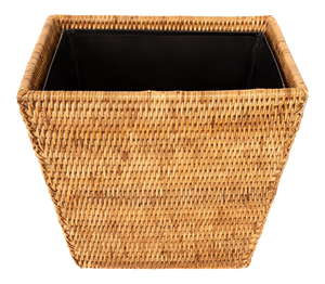 Artifacts Rattan Rectangular Tapered Waste Basket with Metal Liner in Honey Brown - 11"
