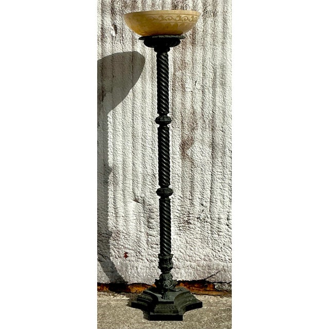 Late 20th Century Vintage Boho Patinated Barley Twist Floor Lamp For Sale - Image 5 of 6