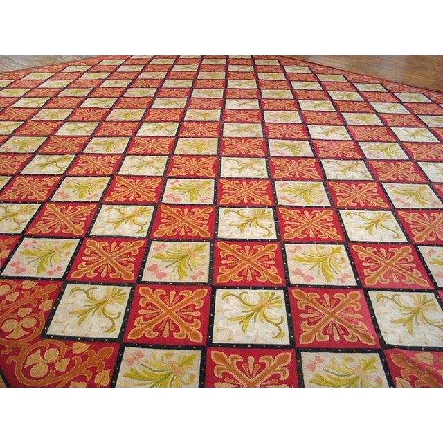 French 1870s Red White Diamond Antique French Needlepoint Rug 13'8" X 16'10" Flatweave Wool Carpet For Sale - Image 3 of 6