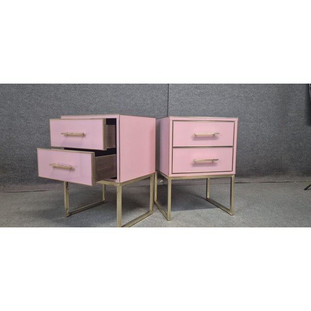 Pink Murano Glass and Brass Bedside Tables from Justfurnituress SRL, Set of 2 For Sale - Image 10 of 18