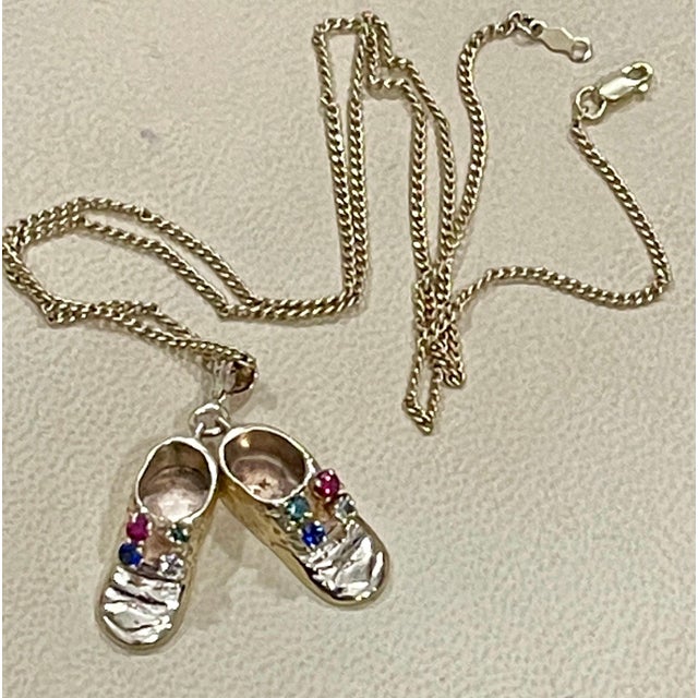 Pair of Shoe Charms with Precious Stone Pendant Necklace and Yellow Gold Chain For Sale - Image 18 of 18
