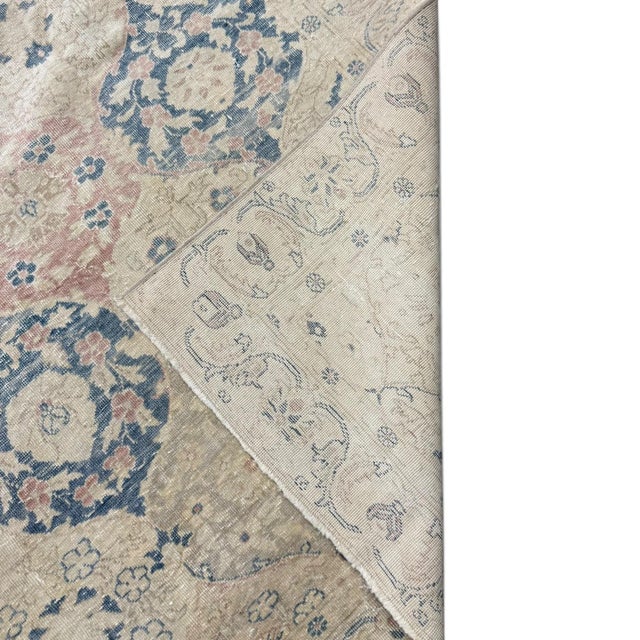 Turkish Antique Turkish Sivas Rug 6x9 | Ivory, Faded Blue & Dusty Rose Floral Design For Sale - Image 3 of 4