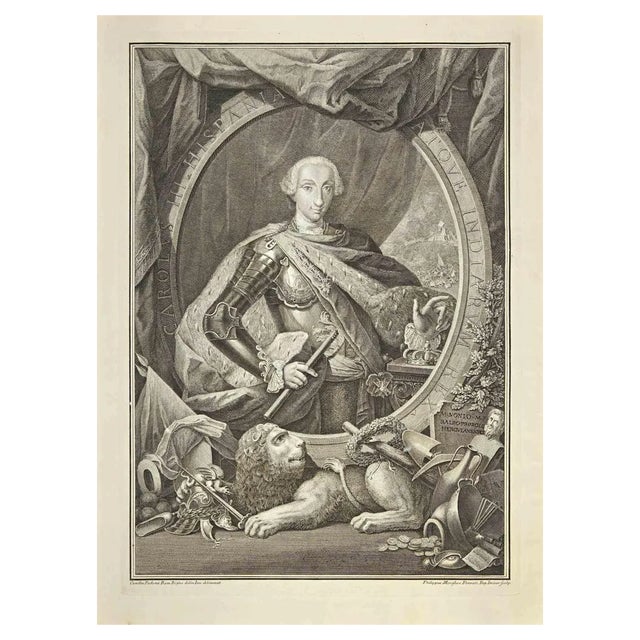 Filippo Morghen, Charles III, King of Spain, Etching, 18th Century For Sale