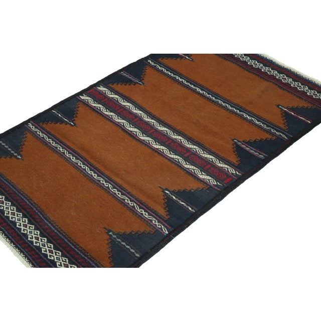 Traditional Vintage Sofreh Persian Kilim in Brown With Geometric Patterns - by Rug & Kilim For Sale - Image 3 of 7